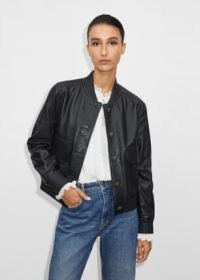 ME and EM Leather Military Bomber Jacket in Black / womens luxury jackets