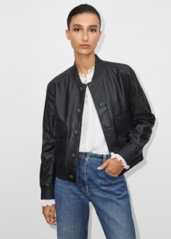 ME and EM Leather Military Bomber Jacket in Black / womens luxury jackets - flipped