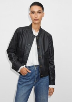 ME and EM Leather Military Bomber Jacket in Black / womens luxury jackets