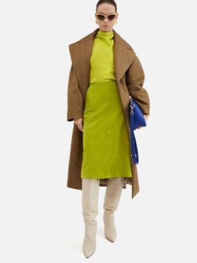 JIGSAW Suede Midi Skirt in Green ~ women’s luxury skirts - flipped