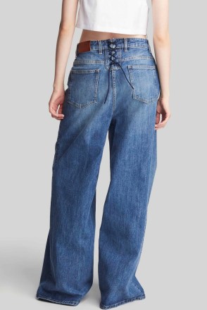 Altuzarra MARLI PANT in Washed Denim | women’s blue wide leg jeans | lace tie detail at back - flipped