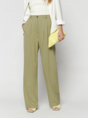 Reformation Mason Pant in Olive Oil ~ women’s green high waist relaxed leg trousers - flipped