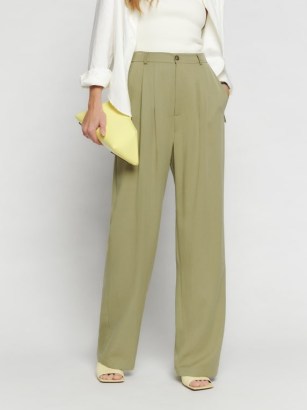 Reformation Mason Pant in Olive Oil ~ women’s green high waist relaxed leg trousers