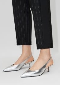 ME and EM Metallic Kitten Heel in Silver Grey / shiny Italian leather slingbacks / pointed toe slingback shoes