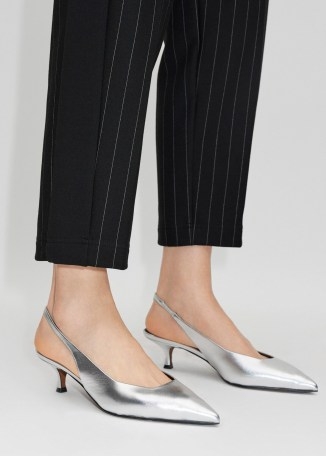 ME and EM Metallic Kitten Heel in Silver Grey / shiny Italian leather slingbacks / pointed toe slingback shoes - flipped