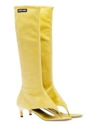Miu Miu knee-high thong boots in yellow – suede open toe boot – women’s thonged footwear – womens designer fashion