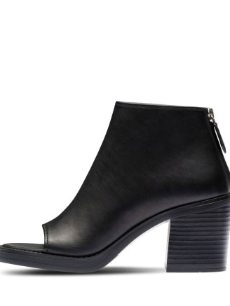 Miu Miu leather open-toe ankle boots in black ~ women’s peep toe block heel boot ~ womens designer footwear ~ chunky booties
