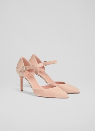 L.K. BENNETT Monet Beige Suede Ankle Strap Heels ~ women’s occasion shoes ~ luxury footwear - flipped