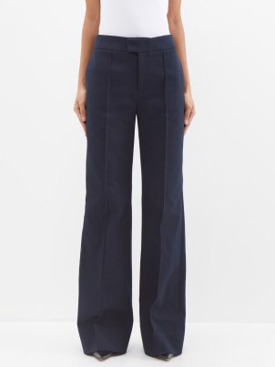 SA SU PHI High-rise cotton-gabardine straight-leg trousers in navy – women’s dark blue tailored trousers - flipped