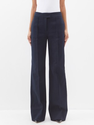 SA SU PHI High-rise cotton-gabardine straight-leg trousers in navy – women’s dark blue tailored trousers