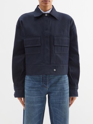 SA SU PHI Lorenza cotton-gabardine cropped jacket in navy – women’s dark blue utility jackets – womens utilitarian clothing - flipped