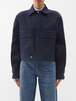 SA SU PHI Lorenza cotton-gabardine cropped jacket in navy – women’s dark blue utility jackets – womens utilitarian clothing