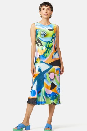 gorman x Meg Fransee New Realms Slip Dress – sleeveless printed satin midi dresses – women’s silky fashion
