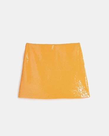 RIVER ISLAND ORANGE SEQUIN MINI SKIRT ~ women’s sequinned skirts ~ womens party fashion ~ going out evening clothes - flipped
