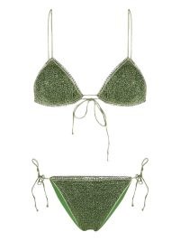Oséree crysta-trim detail bikini set in lime green ~ women’s glamorous bikinis ~ womens strappy swimwear ~ poolside glamour