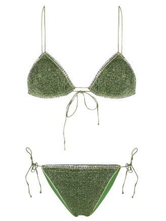 Oséree crysta-trim detail bikini set in lime green ~ women’s glamorous bikinis ~ womens strappy swimwear ~ poolside glamour - flipped