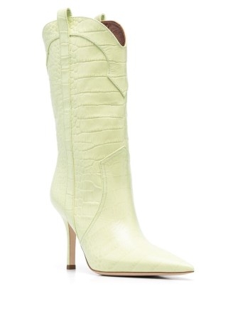 Paris Texas croc-embossed stiletto boots in lime green ~ women’s citrus coloured western boot ~ womens cowboy style footwear ~ crocodile effect leather ~ luxury fashion - flipped