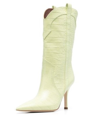 Paris Texas croc-embossed stiletto boots in lime green ~ women’s citrus coloured western boot ~ womens cowboy style footwear ~ crocodile effect leather ~ luxury fashion