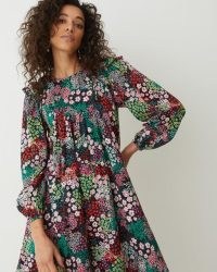 Oliver Bonas Patched Floral Green Mini Dress ~ women’s ruffle detail dresses