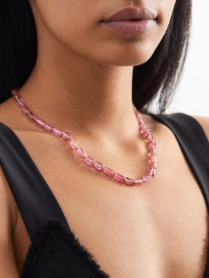 IRENE NEUWIRTH Gemmy Gem tourmaline & 18kt gold necklace in pink ~ women’s luxury necklaces ~ womens luxe one of a kind jewellery - flipped