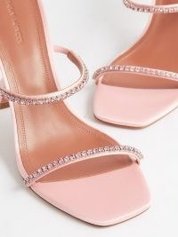AMINA MUADDI Gilda 95 crystal-embellished satin sandals in pink ~ women’s luxe occasion shoes ~ womens luxury designer footwear