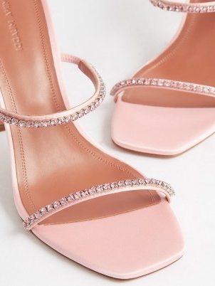 AMINA MUADDI Gilda 95 crystal-embellished satin sandals in pink ~ women’s luxe occasion shoes ~ womens luxury designer footwear