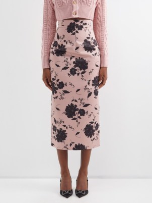 EMILIA WICKSTEAD Lorinda floral-print taffeta-faille pencil skirt in pink / luxury clothes / feminine fashion / luxe clothing - flipped