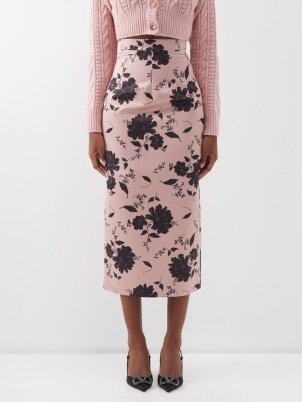 EMILIA WICKSTEAD Lorinda floral-print taffeta-faille pencil skirt in pink / luxury clothes / feminine fashion / luxe clothing