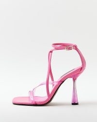 RIVER ISLAND PINK STRAPPY HEELED SANDAL ~ square toe ankle strap sandals