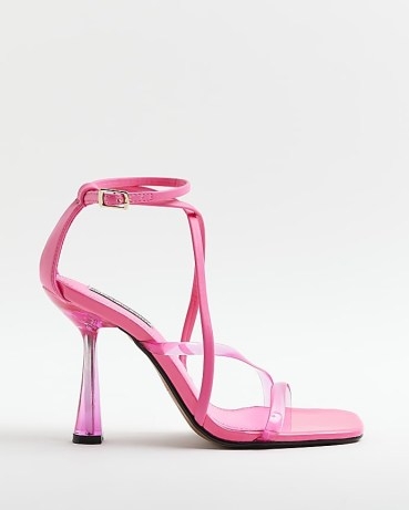 RIVER ISLAND PINK STRAPPY HEELED SANDAL ~ square toe ankle strap sandals - flipped