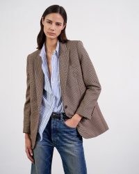 NILI LOTAN PLAID DIANE BLAZER in BROWN PLAID – women’s oversized checked blazers – womens luxury check print jackets – shoulder pads for a boxy look – designer clothing – single breasted