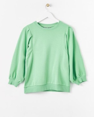 Oliver Bonas Pleat Sleeve Green Jersey Top ~ mint coloured long sleeved tops ~ women’s casual clothes - flipped