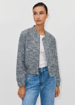ME and EM Ponte Jaquard Bomber Jacket in Blue/Black/White ~ women’s textured jackets - flipped
