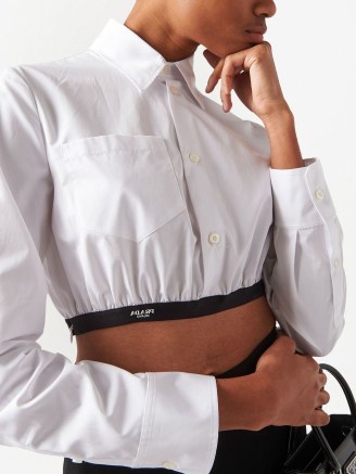 Prada poplin cotton shirt in white – women’s cropped designer shirts – crop hem fashion – womens luxury clothing - flipped