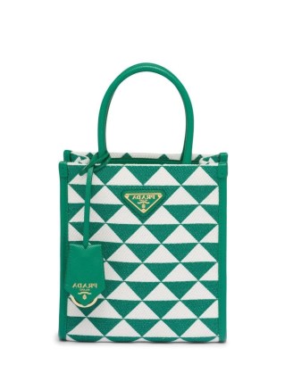 Prada Symole logo-plaque tote bag in green/white – designer bags - flipped