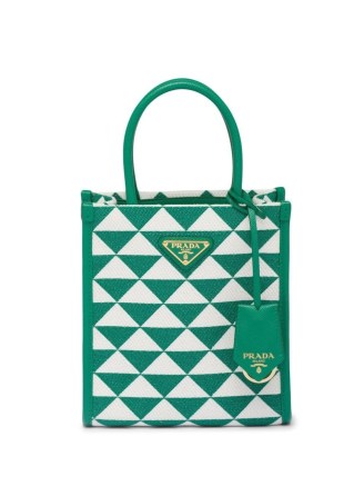 Prada Symole logo-plaque tote bag in green/white – designer bags