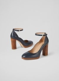 L.K. BENNETT Raelynn Navy Leather Platform Mary Janes – dark blue ankle strap platforms – women’s retro style shoes – womens luxury fashion