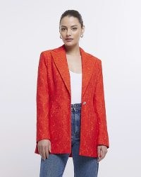 RIVER ISLAND RED LACE BLAZER ~ women’s vibrant blazers ~ womens bright single button closure jackets