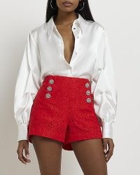 RIVER ISLAND RED LACE BUTTON SHORTS ~ womens floral short with embellished buttons
