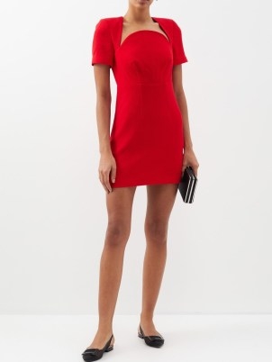 ROLAND MOURET Moon wool-crepe mini dress in red – short sleeve bodycon occasion dresses – women’s special event clothes – structured shoulders - flipped