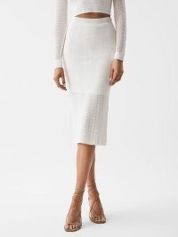 Reiss JUDY KNITTED CROCHET MIDI SKIRT CO-ORD IVORY | knitted pencil skirts | women’s knitwear clothing