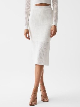 Reiss JUDY KNITTED CROCHET MIDI SKIRT CO-ORD IVORY | knitted pencil skirts | women’s knitwear clothing