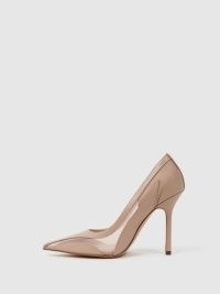 REISS DAHLIA LEATHER SHEER COURT SHOES LATTE ~ high heel pointed toe courts ~ women’s luxe footwear