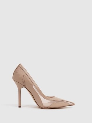 REISS DAHLIA LEATHER SHEER COURT SHOES LATTE ~ high heel pointed toe courts ~ women’s luxe footwear - flipped