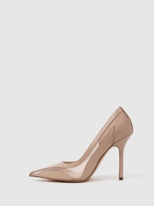 REISS DAHLIA LEATHER SHEER COURT SHOES LATTE ~ high heel pointed toe courts ~ women’s luxe footwear