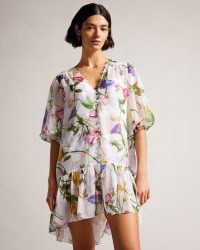 TED BAKER Rosmryy Floral Cover Up With Dropped Waist White / floral beach cover ups / women’s beachwear / womens poolside fashion