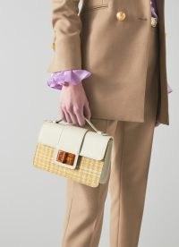 L.K. BENNETT Roxy Cream Leather and Raffia Shoulder Bag ~ women’s luxury top handle bags ~ small luxe handbags ~ chic textured front panel handbag