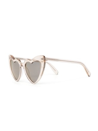 Saint Laurent Eyewear heart-shape tinted sunglasses in light beige – women’s sunnies – womens eyewear in the shape of hearts – luxury designer accessories - flipped