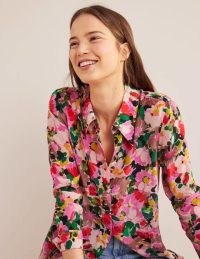 Boden Silk Shirt in Multi, Painterly Floret / women’s floral shirts