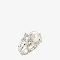 JIMMY CHOO Crystal Star Ring Silver-Finish Metal Star and Pearl Ring with Swarovski Crystals ~ womens chunky cocktail rings ~ crystal statement jewellery